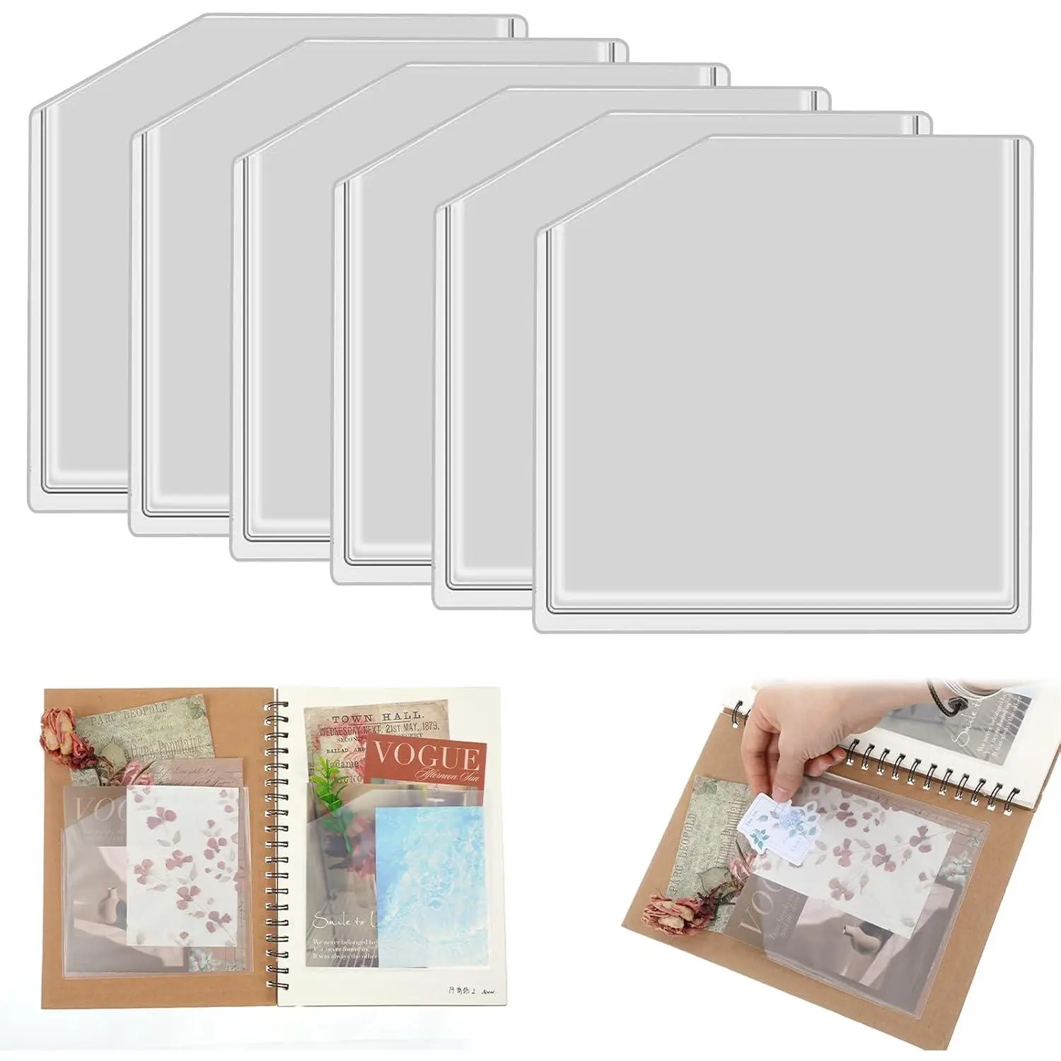 6 count Clear Adhesive Pockets Clear Corner Pockets, 6 x 6 Inch | Self Adhesive Planner Pockets Add Storage Space to Journal Travelers Notebook Folders Office Products