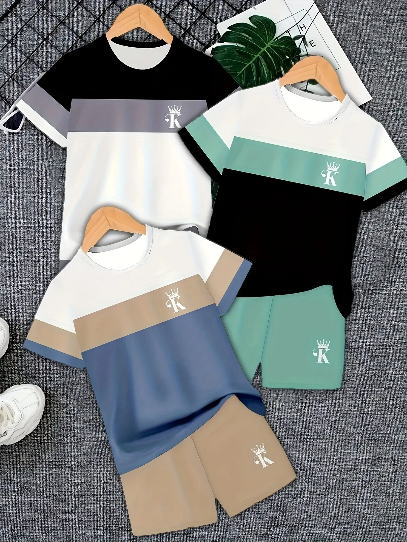 6-Piece Boy Fashion 3D Print Casual Short Sleeve Top and Shorts Set, Spring Summer Pullover, Outdoor Sports for Boys, Summer Clothing Set
