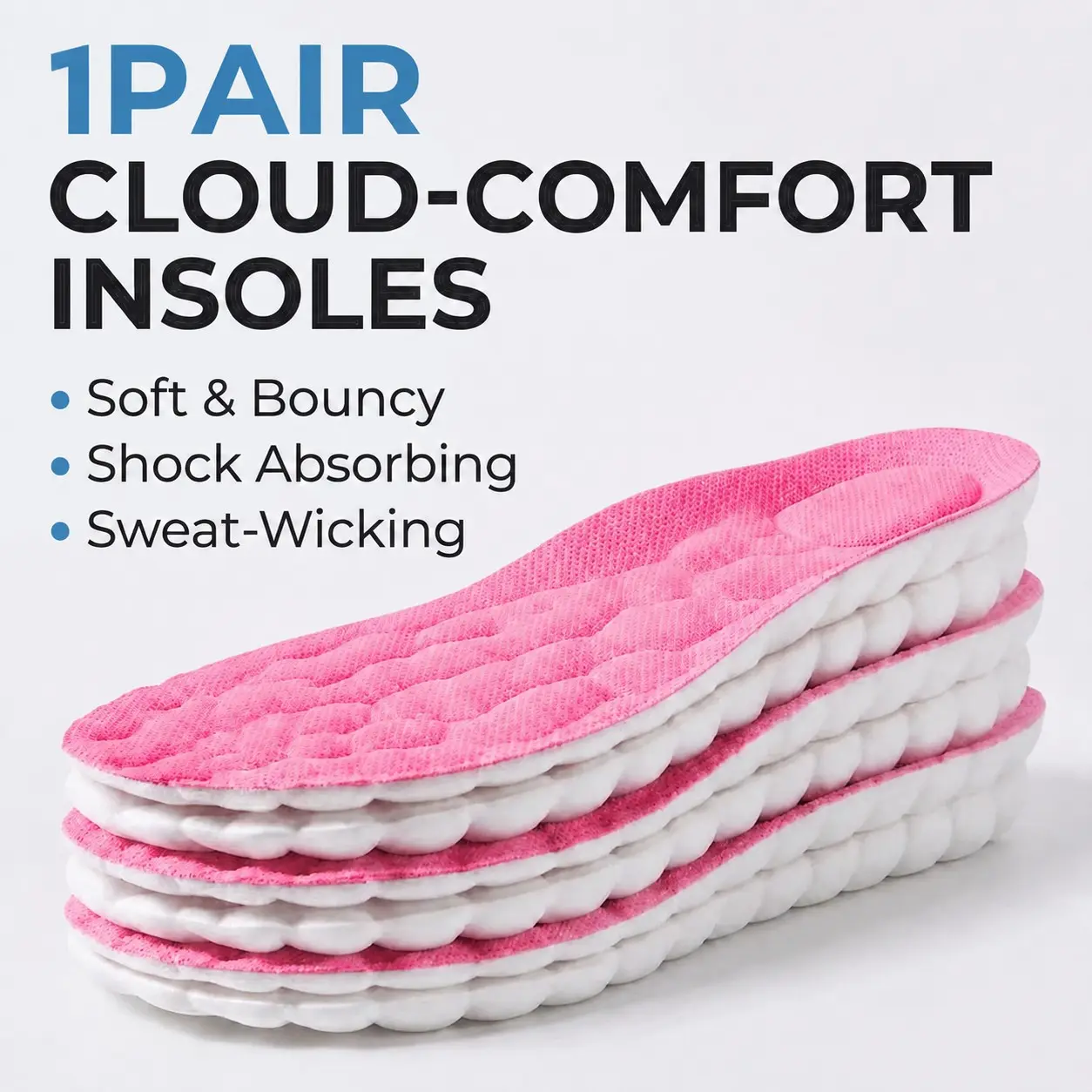 1 Pair 4D Sport Insoles, Soft High-Elastic Shoe Pads with Arch Support, Breathable Deodorant Shock-Absorbing Cushion for Running, Training, Daily Wear
