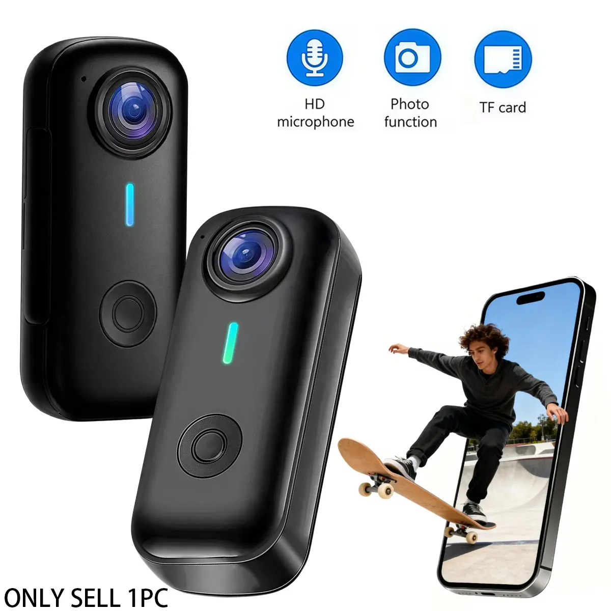 Thumb Action Camera,1080P HD Wearable POV Body Vlog Camera with Magnetic Pendant & WiFi Connection, Hands-Free Video Recorder for Cycling Hiking Travel Daily Vlogging, Ideal Holiday Gift