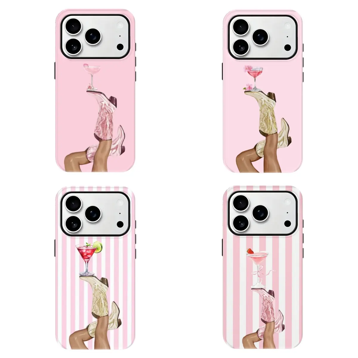 Pink Western Cowgirl Martini Cocktail Phone Case - Coquette Country Style Protective Cover for iPhone 17 ProMax,16,15,14,13,12,11 and for Samsung S22,S23,S24,S25,S26 Ultra - Gift for Her