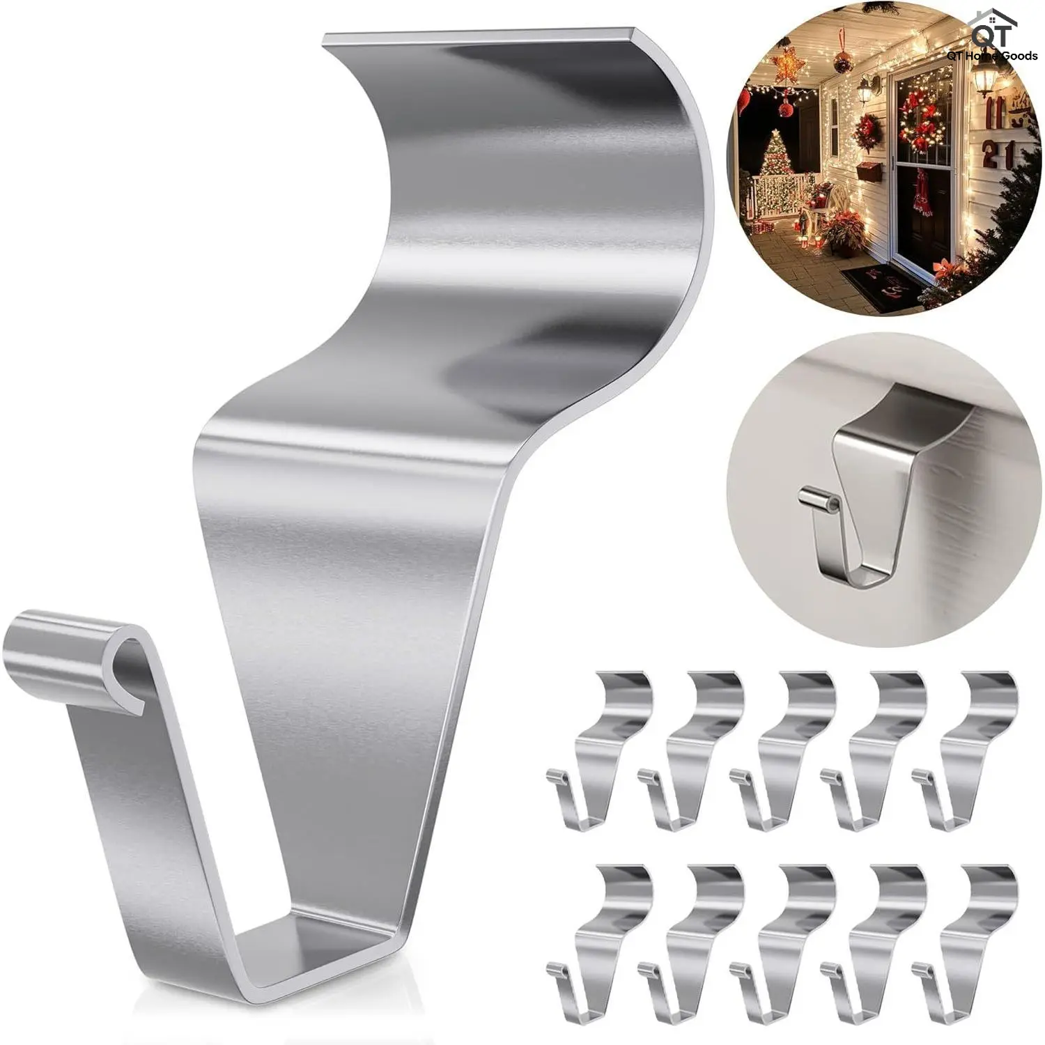 10PC Vinyl Wall Panel Hook Rack, No-Hole Wall Panel Hanging Rack, Heavy-Duty Stainless Steel Wall Panel Hooks, Perfect for Patio and Yard, Vinyl Wall Panel Clips, Great for Outdoor or Holiday Decor, Awesome for Decorating and Storage.