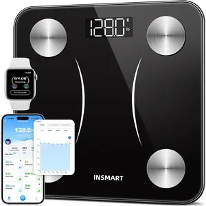 Smart Digital Body Fat Scale, 0.1lb High Accuracy Bathroom Weight Scale, 17 Body Composition Metrics (BMI, Body Fat, Muscle) Analyzer, App Sync, LED Display, 400lb Capacity, Black
