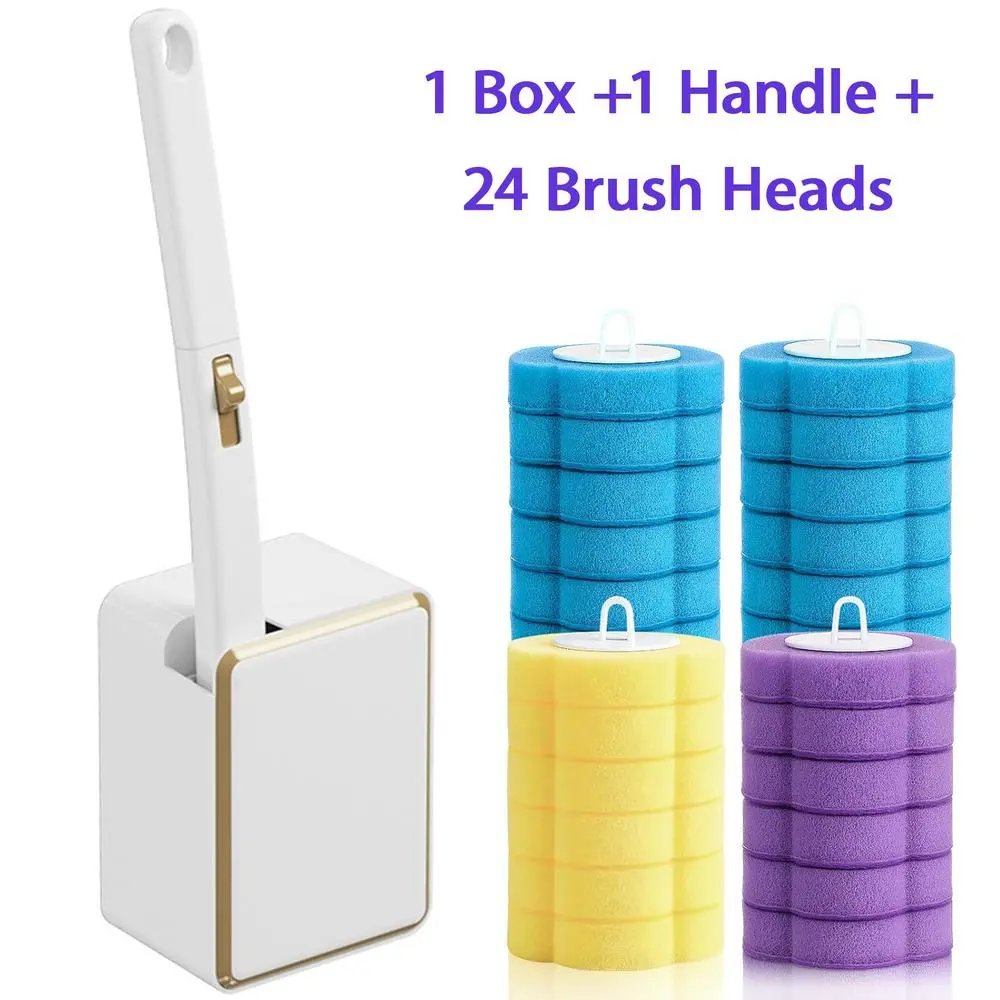 Disposable Toilet Scrubber Wand Kit with Wall-Mount Holder, Caddy Storage, 24 Toilet Wand Refills, Multi-Surface Cleaner for Bathtubs, Sink Basins