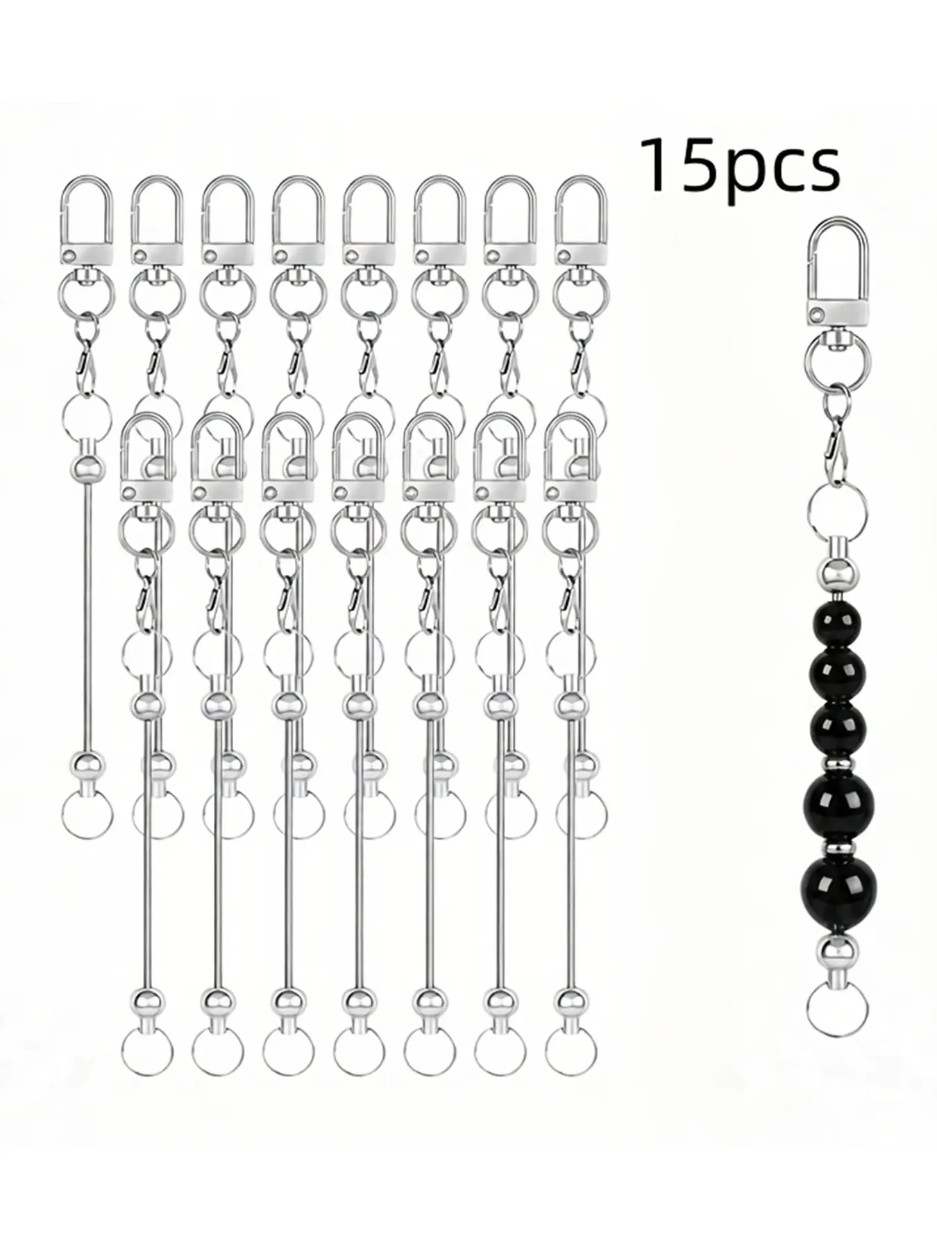 15Pcs Beadable Silver Swivel Snap Key Chains, Blank Keyrings for Jewelry Making, DIY Beaded Keychain Charm Craft Accessories, Random Color Blank Keychains