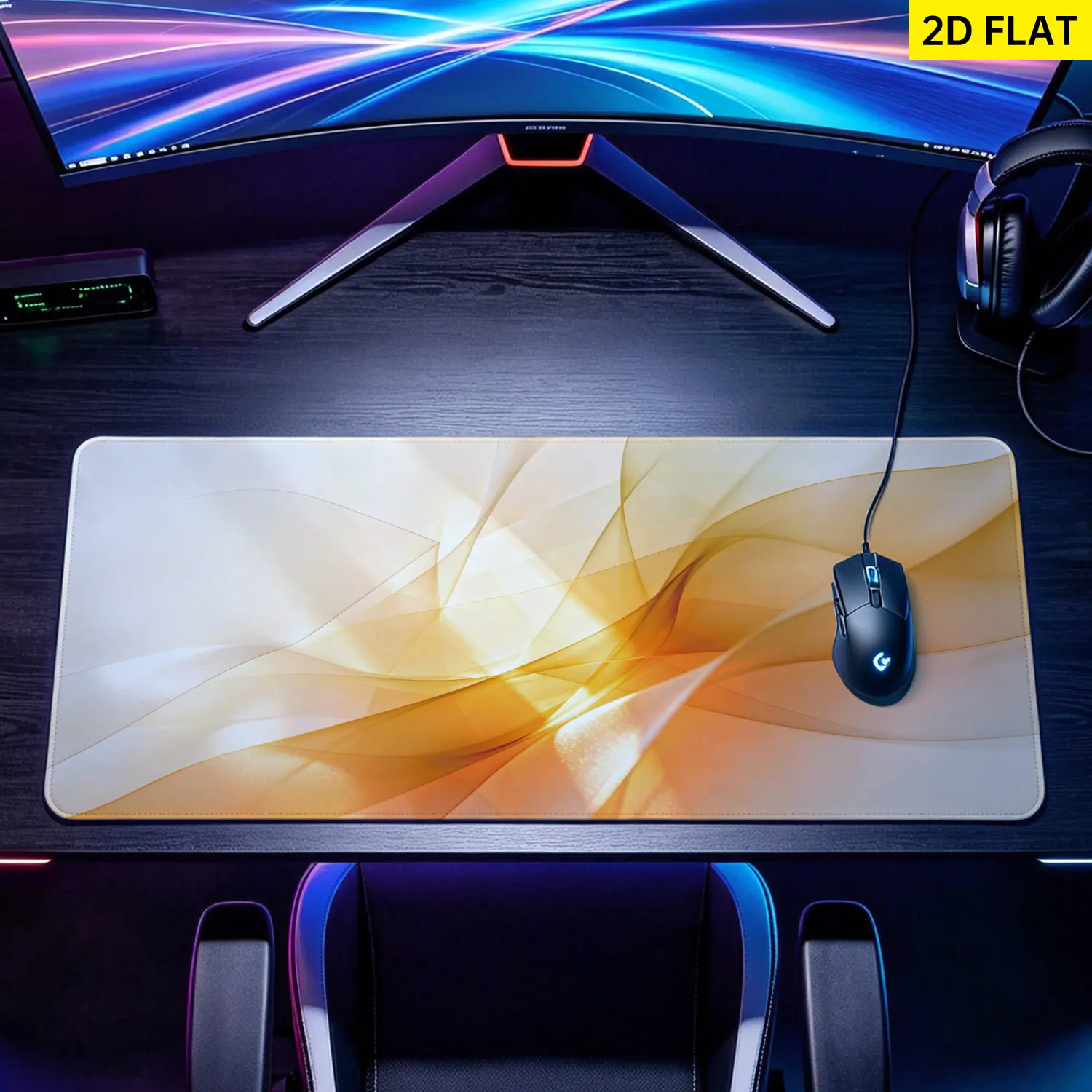 Extra Large Abstract Orange Wave Art Mouse Pad, Non-Slip Rubber Base, Multi-Size, Lock Edge, Washable, Desktop Protection & Decoration, Premium Multipurpose Pad for Office Home, Gift for Family Friends, Abstract Waves