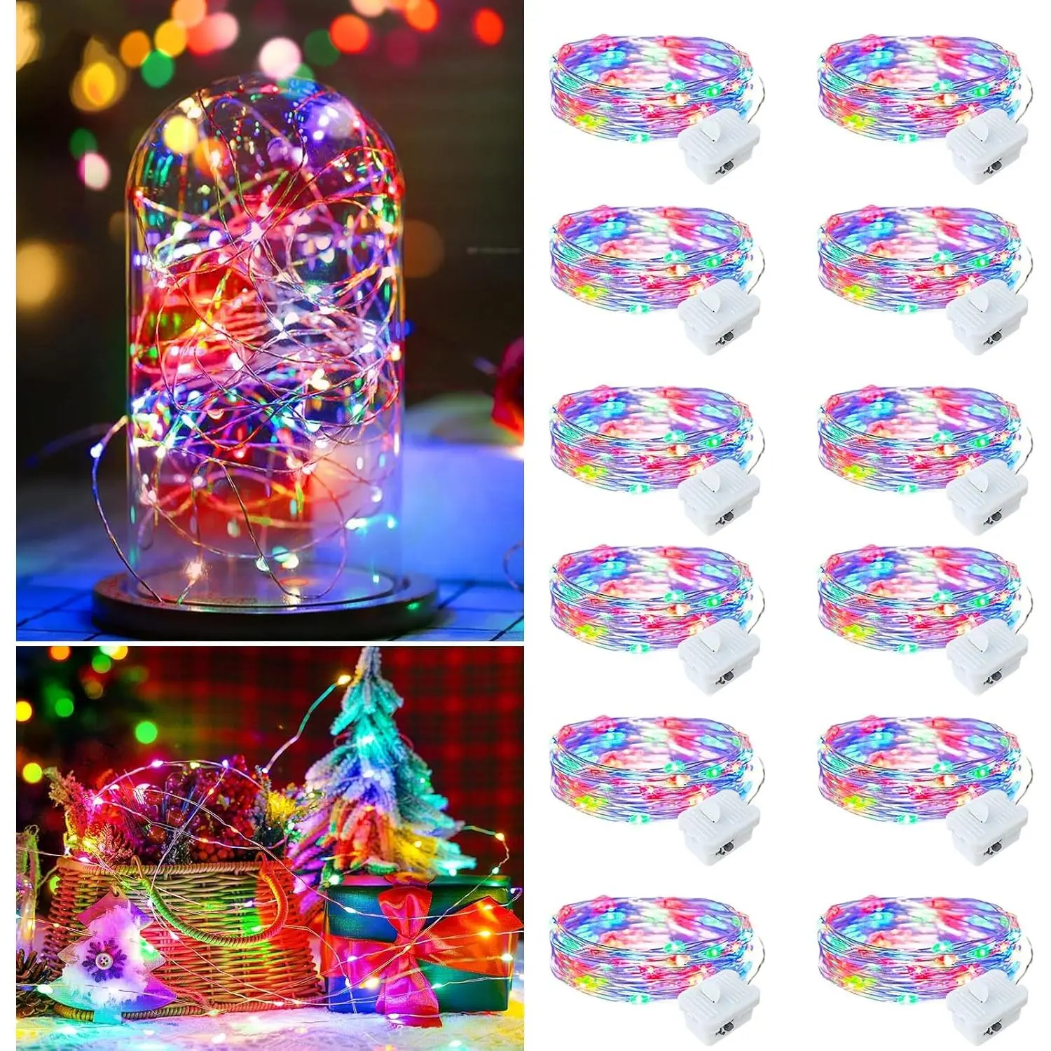 12 Pack Multicolor Fairy Lights Battery Operated 7ft 20 LED Mini String Twinkle Lights for Christmas Halloween Easter Mason Jars Party Centerpiece Table Decorations (12, Multicolor)fidget toys