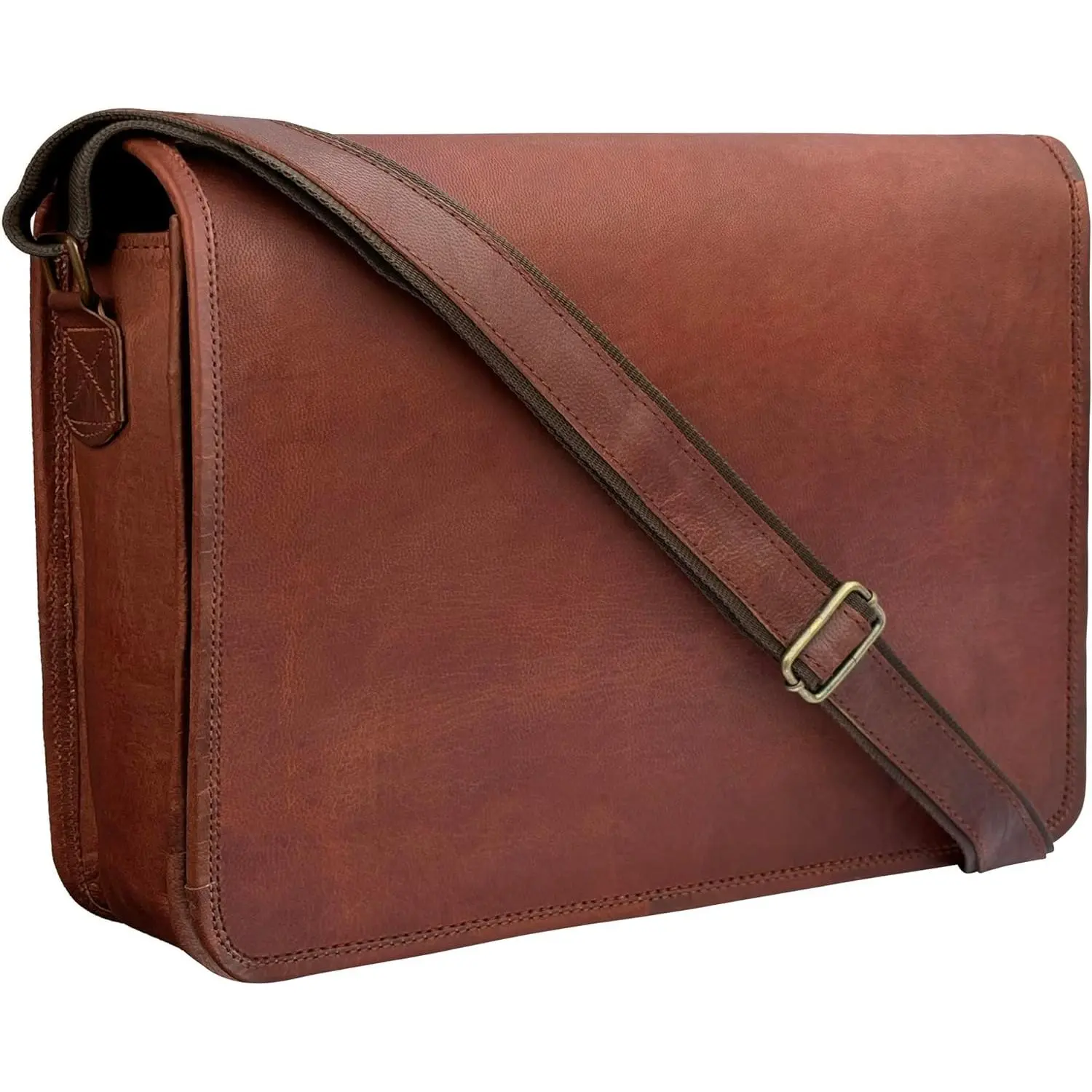 14" Leather Messenger Bag for Men & Women – Full Grain Vintage Crossbody Satchel – Fits 13.3"/14" Laptop – Ideal Briefcase for Work, Travel & College – Adjustable Shoulder Strap