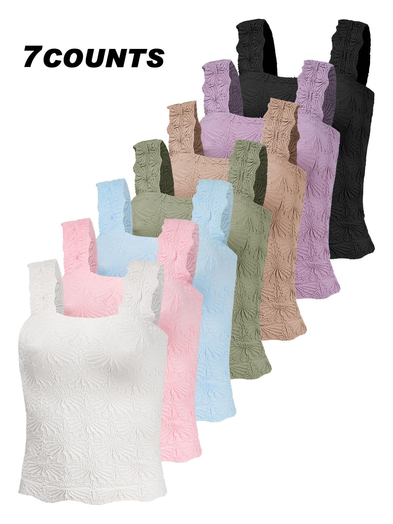 Women's Solid Color Floral Jacquard Sports Singlet, Casual Sleeveless Square Neck Tank Top for Yoga Gym Workout, Ladies Sportswear for All Seasons, Gym Wear, Sleeveless Gym Tops