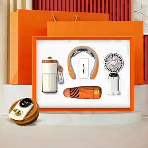 4-piece set summer souvenir set, intelligent temperature controlled coffee cup+multifunctional cervical massage neck protector+portable folding handheld fan+umbrella, universal gift for company customer appreciation, opening activities, and onboarding ben