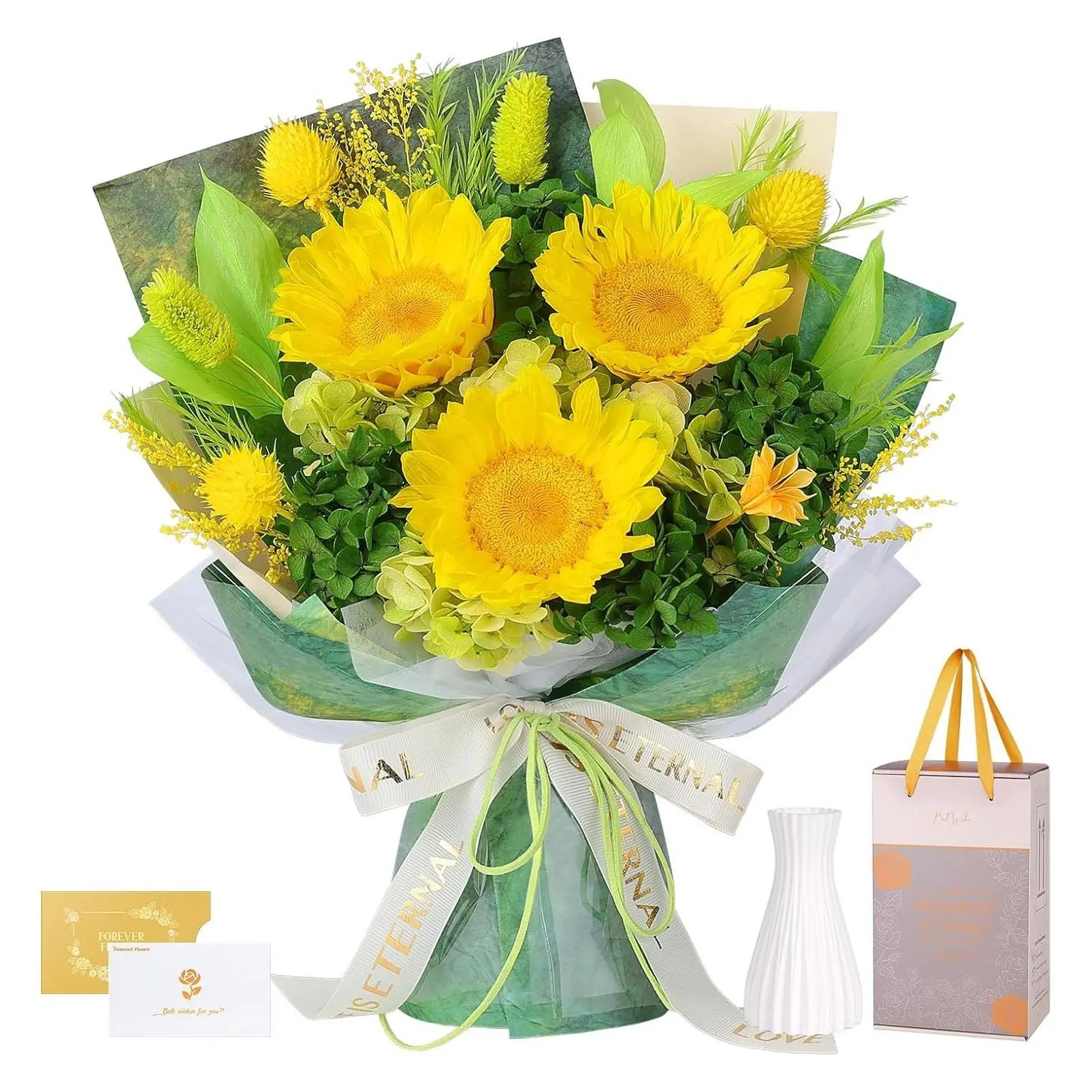 Preserved Sunflower Bouquet - Long-Lasting Real Flower Gift Box, Eternal Flowers for Mom, Grandma, Wife - Mother's Day, Anniversary, Birthday Gift for WomenGift