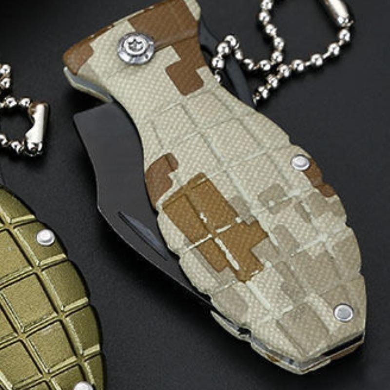 Creative Hand Grenade Shaped Knife, Outdoor Folding High Hardness Stainless Steel Camping Non-Slip Portable Fruit Knife Survival Gift