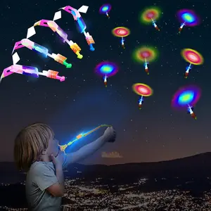 30 Pack Rocket Helicopter with LED Lights 30 Launchers + 30 Glow Rocket Helicopters Glow in The Dark Party Supplies Flying Outdoor Toys Party Favors  Kids 8-12,4-8