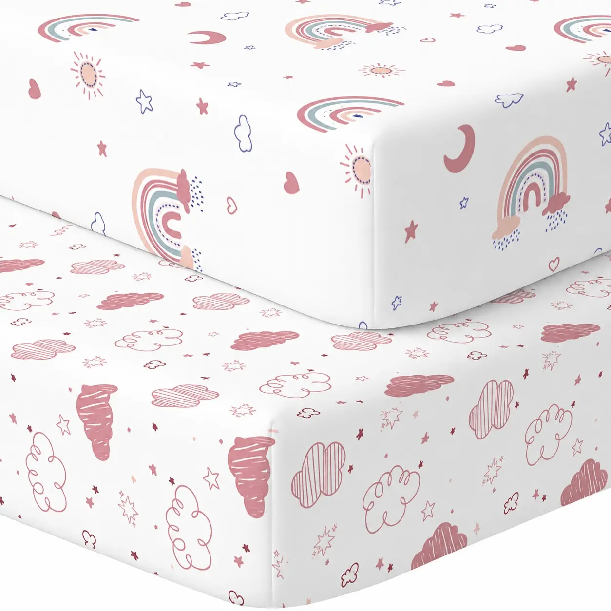 2 Pack Crib Sheets for Toddlers, Fitted for 52"x28" Standard Crib Mattresses, Ideal for Baby Girls or Boys, Comfortable and Durable Baby Shower Gift