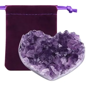 ZHIYUXI Amethyst Crystals and Healing Stones Heart Shaped Rocks Meaningful Birthday Gifts Geode Gemstones Good Luck Gifts Purple Gifts for Women Purple Room Decor Raw Crystals Cluster Reiki 1.2-1.6"