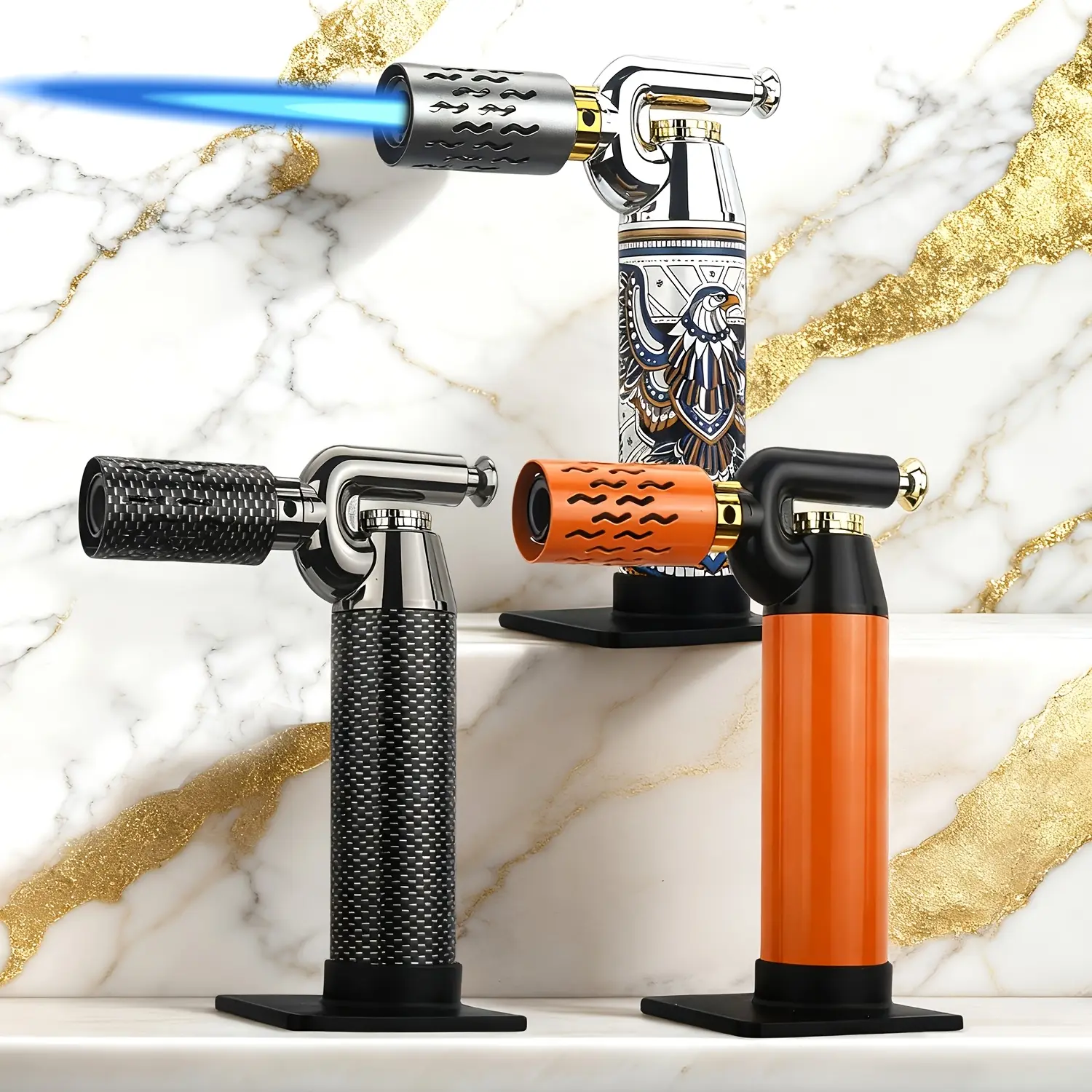 [Luxurious Windproof Lighter] (No Fuel) Metal Lighter, Luxurious Large Capacity Two Type Spraying Flames Polished Windproof Refillable Fuel Jet Adjustable Blue Flame With Heat Dissipation, Made of Zinc Alloy, Easier to Use for Camping