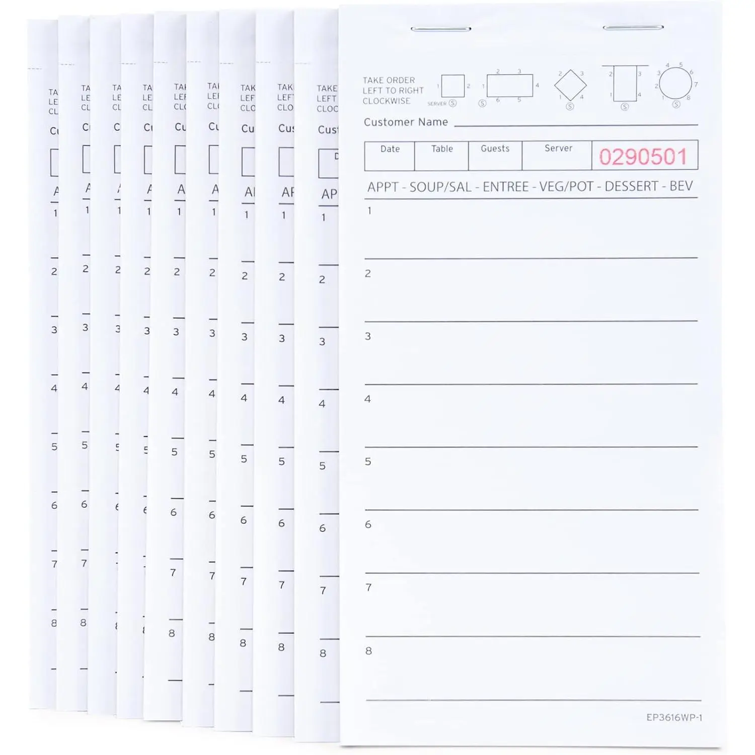 Guest Check Pads EP-3616WP-1 (10 Pads),  500 Sheets White Waitress Notepad, Server Order Pads for Restaurant