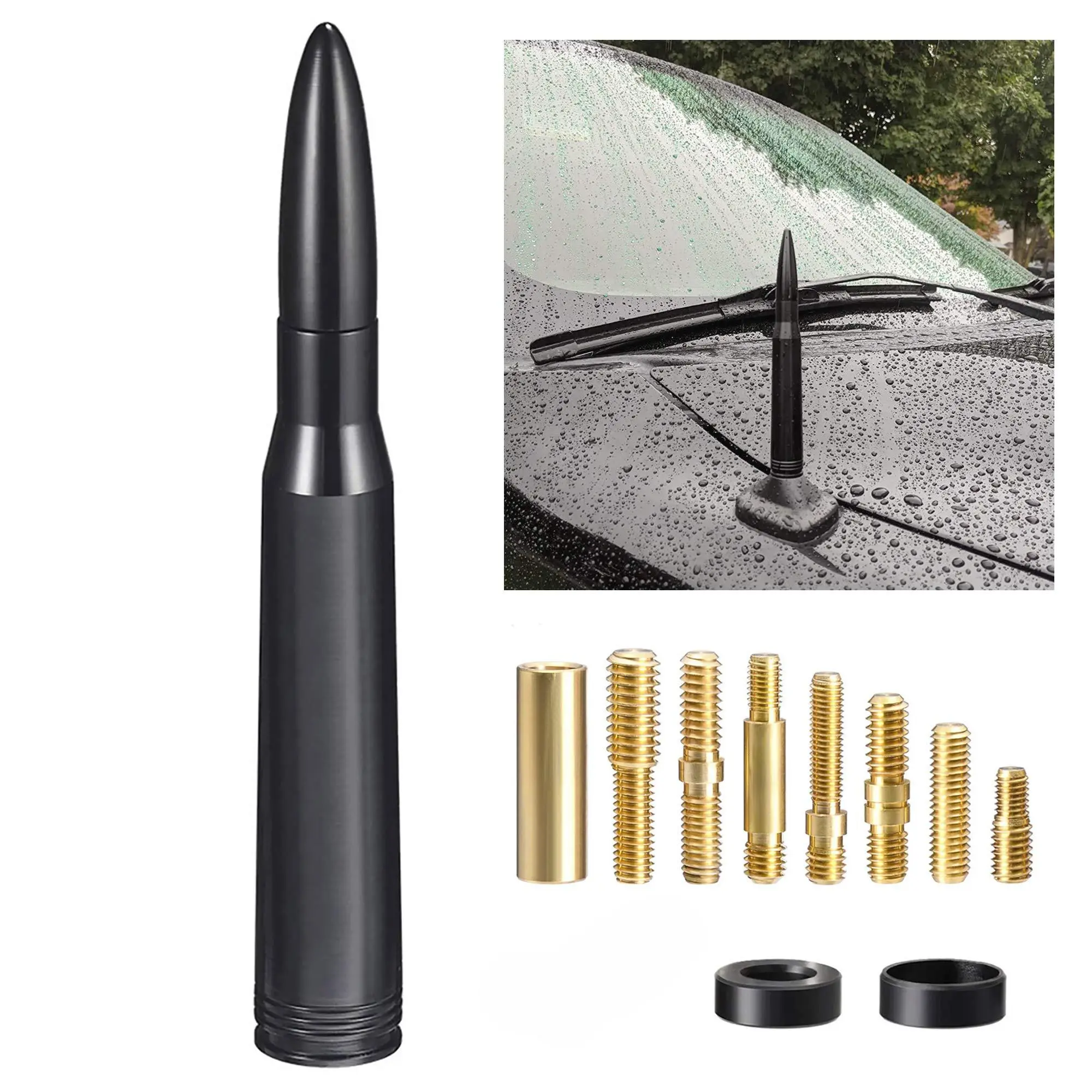 Aluminum Bullet Antenna with Valve Caps, Car Truck Bullet Antenna Mast Vehicle Antenna Replacement for Heavy Duty Classic Pickup Trucks