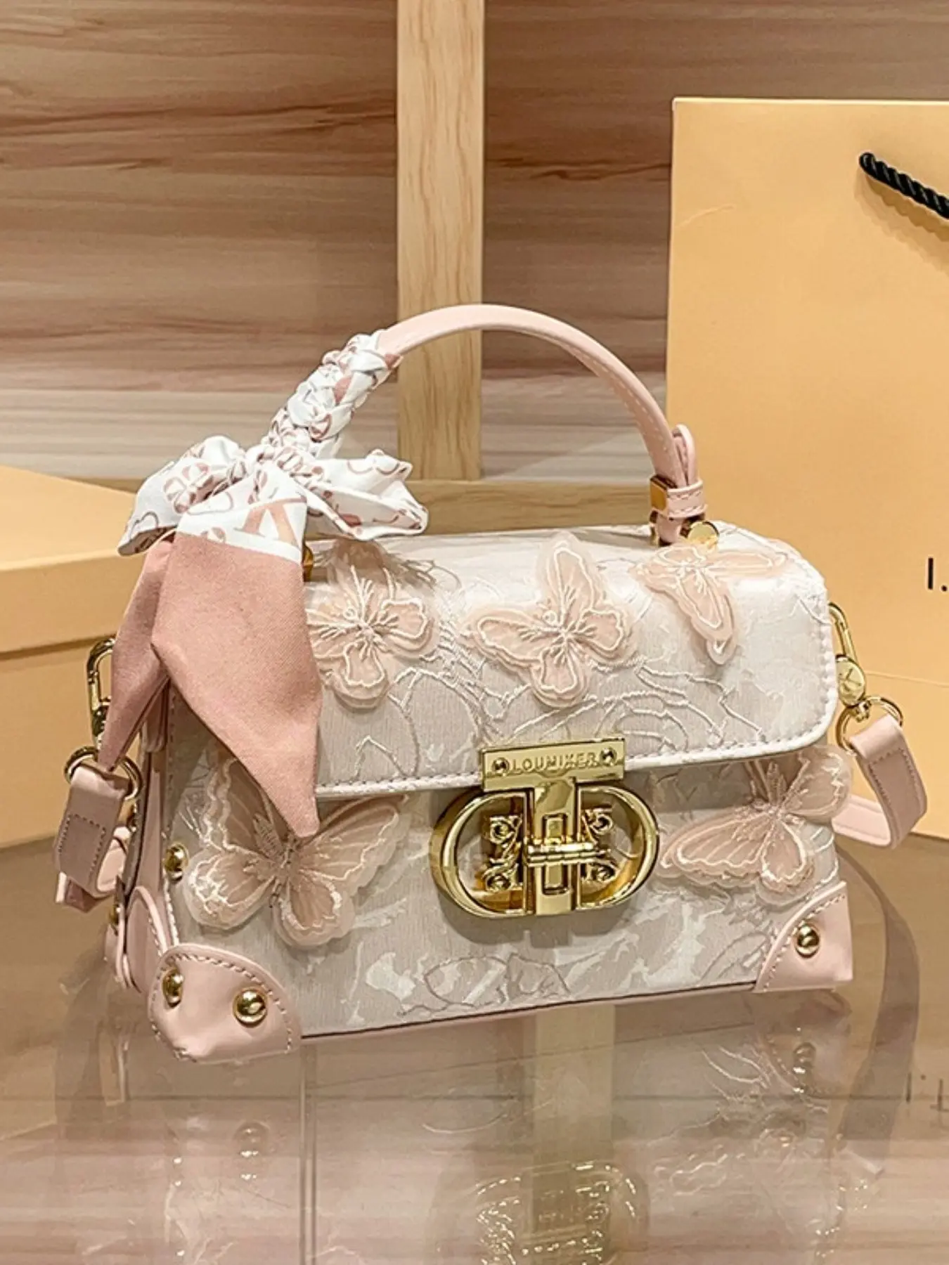 【Black Friday】Elegant PU Leather Crossbody Bag, Boho Bag, Butterfly Embroidery, Detachable Strap, Casual Style, All Seasons, Perfect for Daily Use and Commute