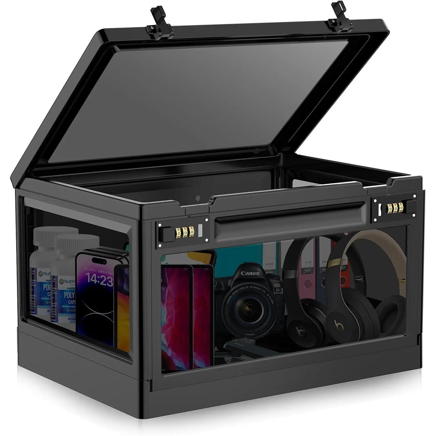 Extra Large Lock Box for Medication Safe, Medicine Lockable Storage Box with Code, Phone Lock Boxes for Video Games, Box with Combination Lock for Snacks/Food, Locking Cabinet for Home/Office (Black)
