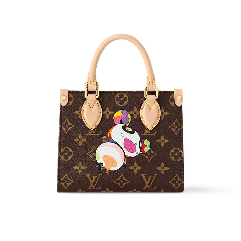 Louis Vuitton x Takashi Murakami OnTheGo BB Women's Handbag, Brown Monogram Print Coated Canvas, 2000s Culturally-Inspired Expressive Fabric Dual-Handled Women's Handbag, 2000S Women's Handbags, Culturally-Inspired Women's Handbags