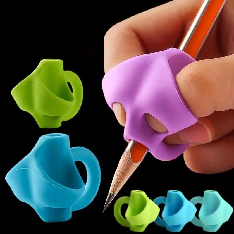 Kids Pencil Grips for Handwriting Ergonomic Writing Posture Correction Tool | Soft Silicone Training Pen Holder for Preschoolers & Kindergarten | Colorful Pen Cap Set