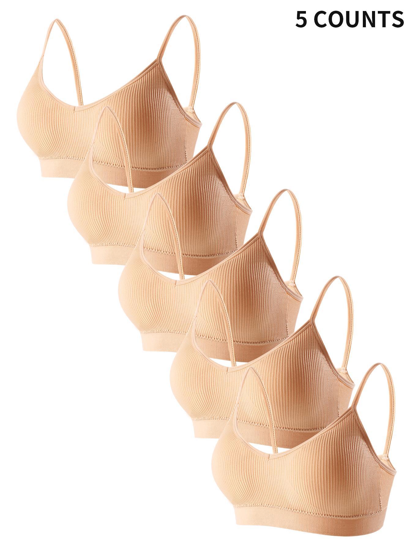 Women's Solid Ribbed Wireless Bra, Casual Padded Push-Up Bra, Soft Comfy Breathable Lingerie Top for Daily Wear, Underwear