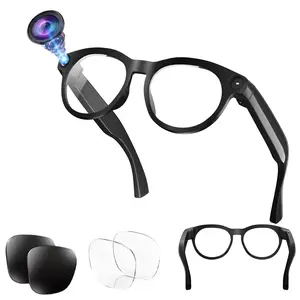 Bluetooth AI Smart Glasses with  8MP Camera, Hands-free Recording, 4GB Memory, 290Mah Battery,AI Real Time Translation, Video Call Translation,Build-in Mic & Speakers, Bluetooth Calling, Music Control , 2 Lenses Total (Transparent +Black)