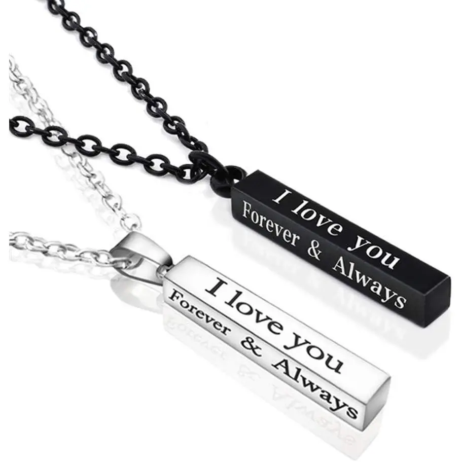 Forever And Always Necklace For Couples    Black Pendant Stainless Steel Chain Promise Matching Engraved I Love You Always And Forever Necklace Set For Him And Her Boyfriend And Girlfriend