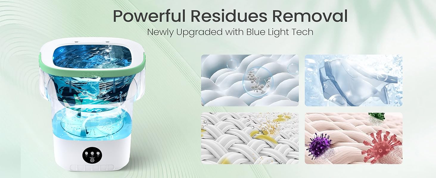 Portable Washing Machine - 16L Mini Foldable Washer with Spin Basket, 3 Cleaning Modes & Deep Cleaning for Small Clothes, Collapsible Laundry for Apartment, Home, Hotel and Travel (Green)