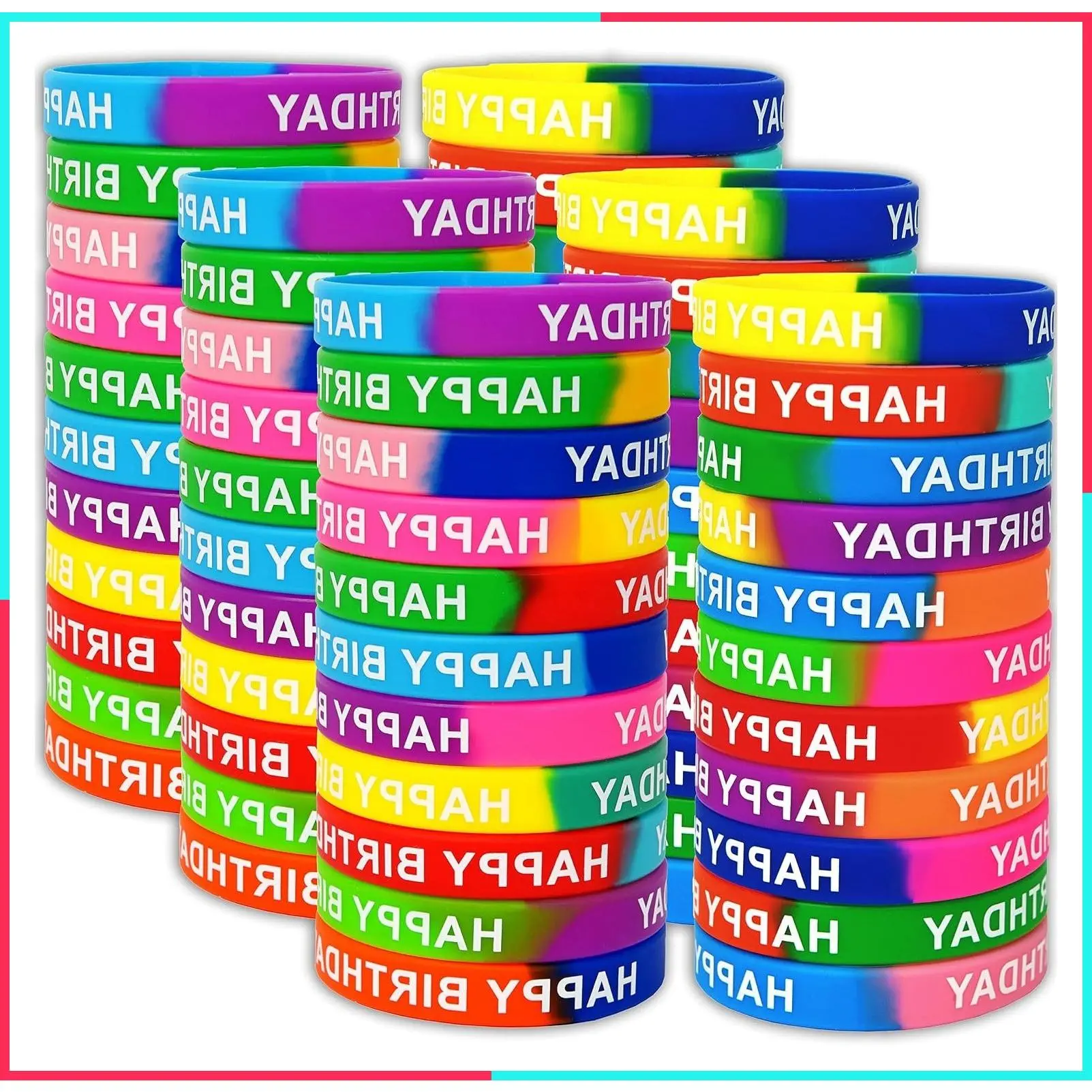 66 Pieces Birthday Rubber Bracelets (22 Styles), Bulk Colored Silicone Wristbands for Students Teachers Classroom Reward Gifts, Birthday Decorations Party Favors Supplies