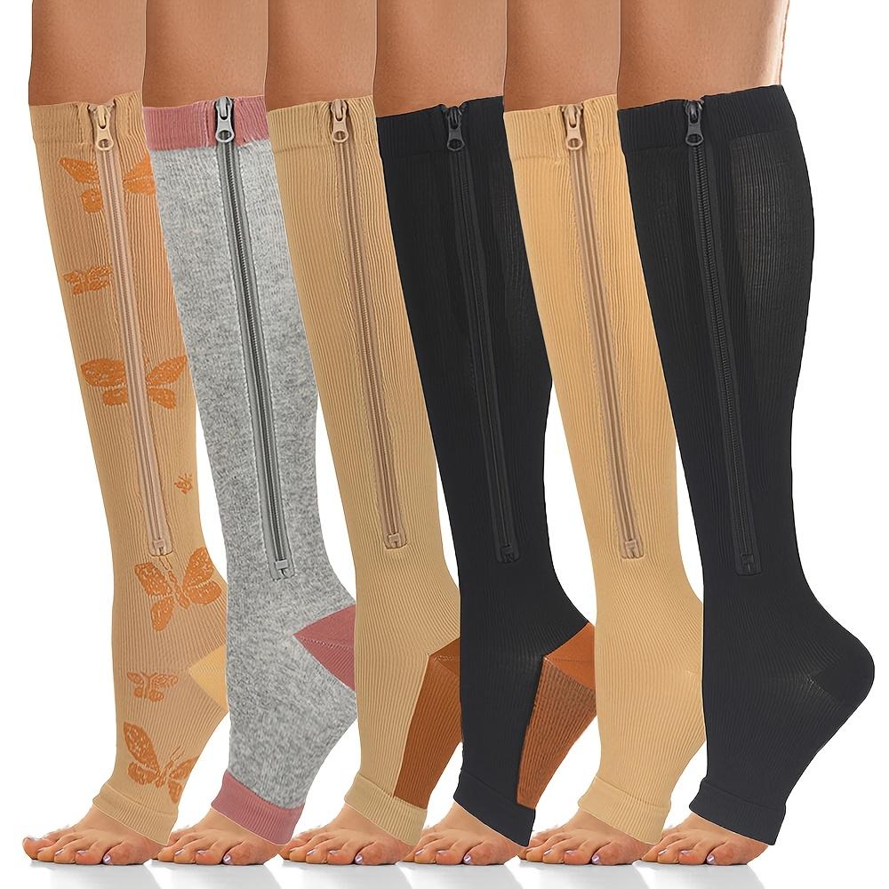 2/6 Pairs Compression Socks Zippered Compression Socks  Thigh-High Zipper Toeless Design Compression Stockings | for Men & Women Perfect for Athletes Sports Travel Fitness Nylon Fabric