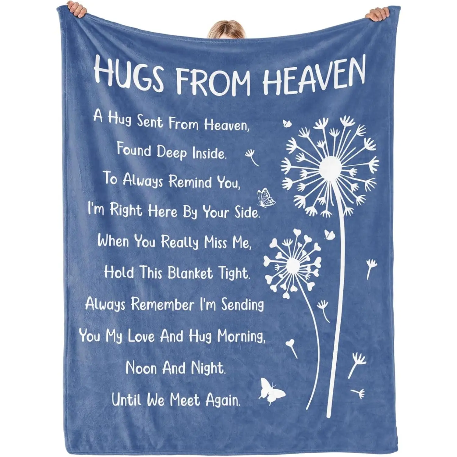 Memorial Sympathy Gifts for Loss of Loved One Mom Dad, Bereavement Gifts, in Memory of Loved One Gifts, Hugs from Heaven Memorial Blanket, Soft Grey Blue Sympathy Throw Blanket 60" x 50"