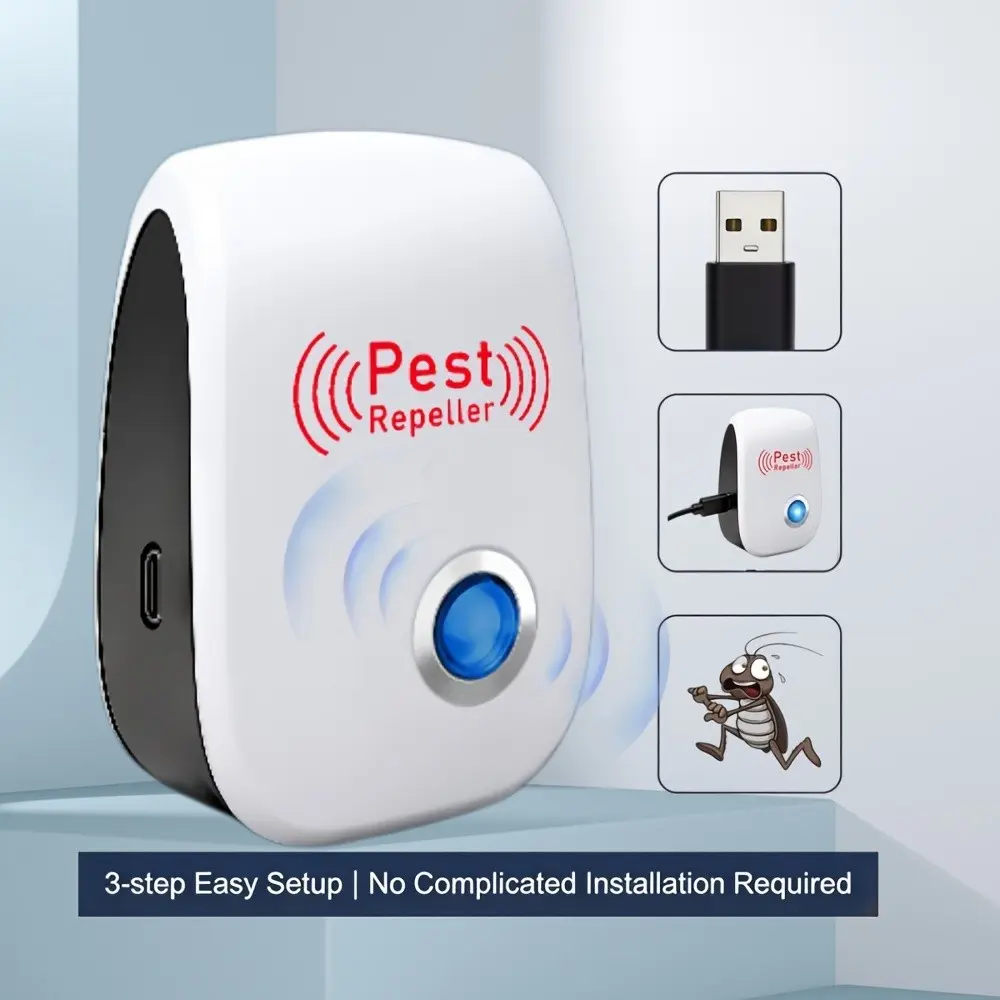 Ultrasonic Pest Repeller USB Plug-In, Mosquito, Mouse, Cockroach, Spider, Bed Bug, Squirrel, Fly, Wasp, Ant, Rat Control, Indoor Use