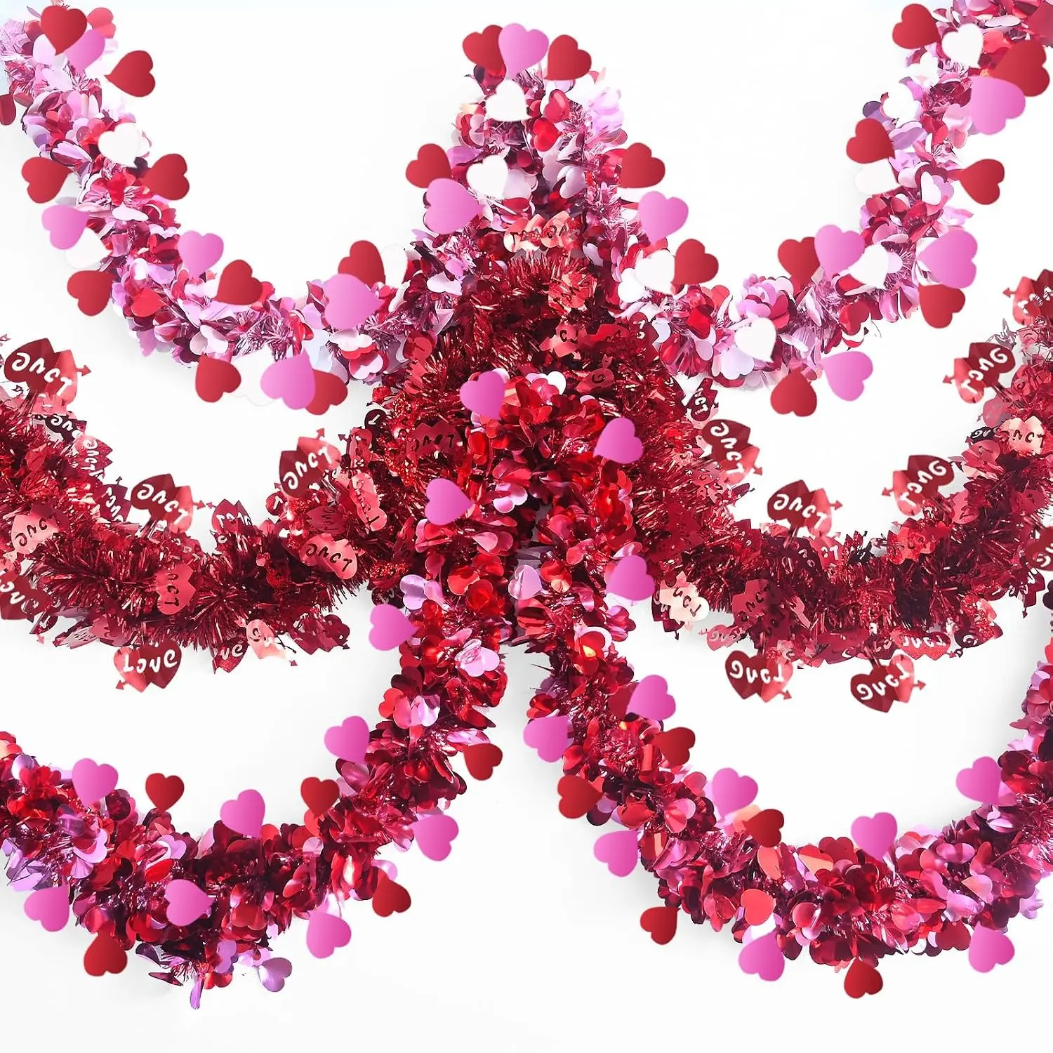 Meag-L Valentines Day Decorations 29.5Ft Heart Tinsel Garland 3 count | Red  White Decor Metallic  Wreath Supplies for  Mantle Tree Indoor Outdoor Wedding Galentines Day