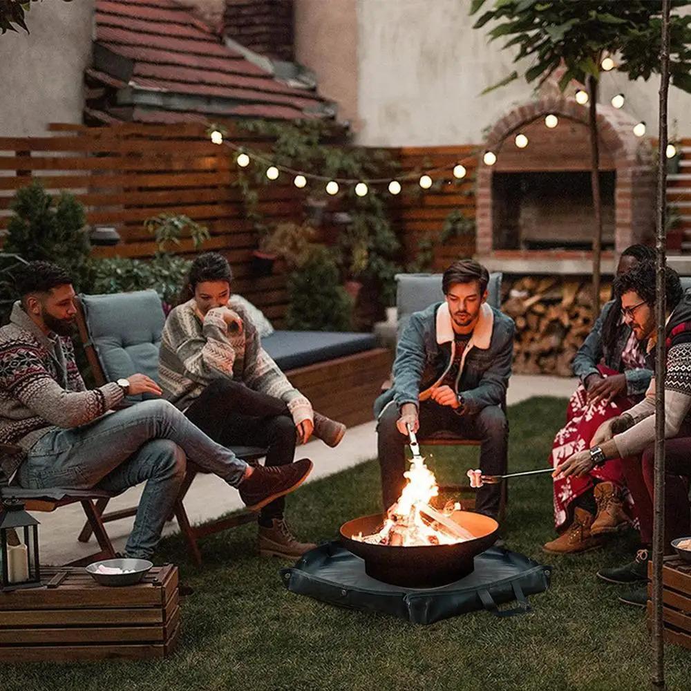 Fire Pit Fireproof Mat Hexagonal Foldable Firewood Bag Ember Mat Heat Resistant Fireproof Pad With Hanger Ear For Camping BBQ