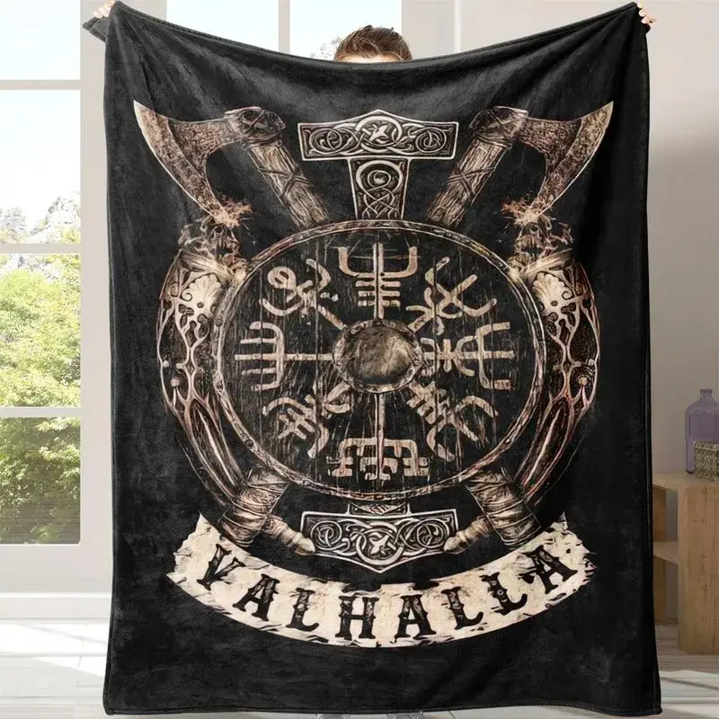 Viking Emblem Pattern Blanket Soft ComfortableFlannel Blanket Warm  Cozy Throw Blanket forHome  Office  Travel Gift for Him BedroomAccessories Christmas Gift