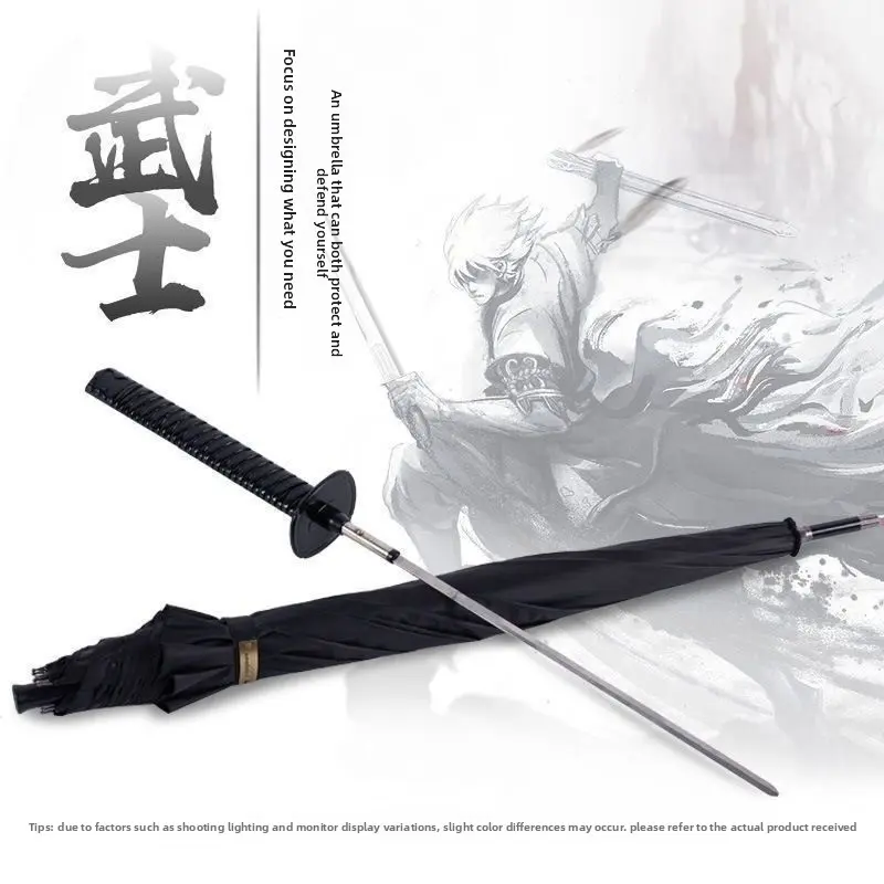 Samurai Sword Shape Long Handle Umbrella 24 Metal Ribs Windproof Rain Sun Protection Straight Parasol Alloy Handle Cosplay Decorative Collection Fan Gift everyday bag
