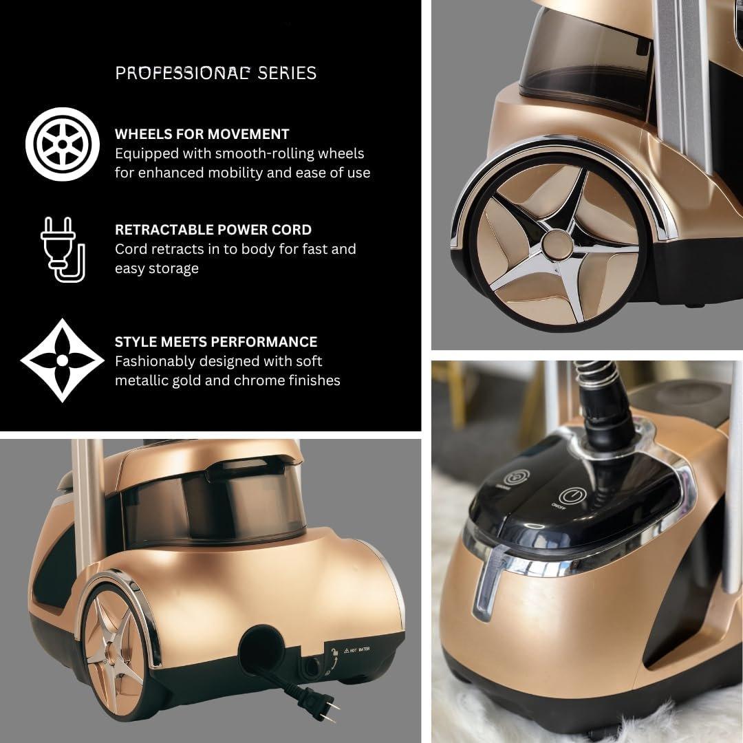 Limited Edition Professional Series Dual Bar Garment Steamer with Foot Pedals, Stainless Steel Steam Plate, Retractable Power Cord, 1.8L (60.8 oz) Water Tank, 1500 watts, 60+mins of Steam