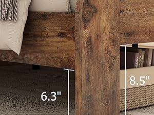 ARCH Wooden Bed Frame Queen Size with Storage Headboard, Farmhouse Platform Bedframe with Bookcase Shelf & Led Lights, Sturdy Wood Slat Framework Bed Frame (Rustic Brown)