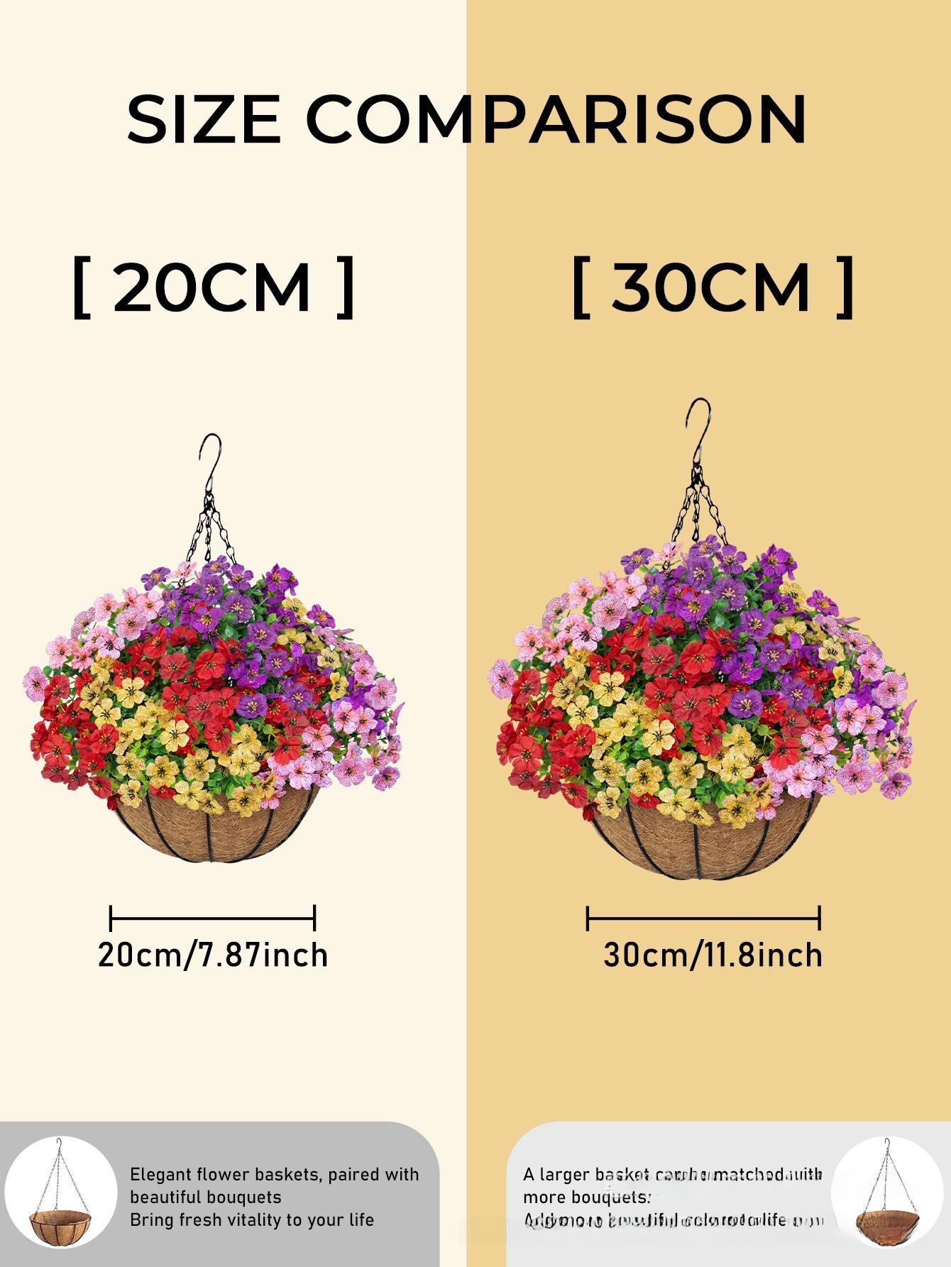 Violet artificial flower hanging basket, iron art hanging decoration, flower basket pendant for wall, door, and outdoor decoration, artificial plants and fake flowers