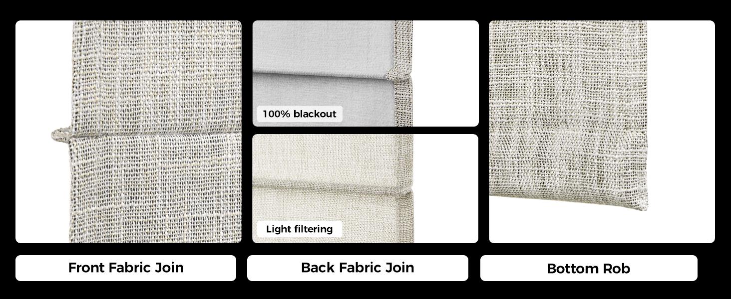 no Drill Cordless Roman Shades for Windows, 35" W * 64" H - 100% Blackout - Linen - Beige