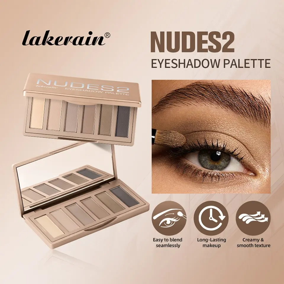 6 Color Mini Eyeshadow Palette, Nude Smoky Makeup Palette, Ash Matte Portable Eyeshadow Palette, Compact & Travel-Friendly