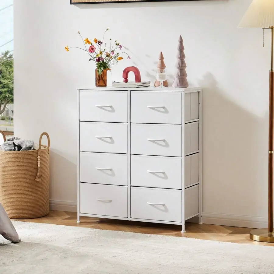 Dresser For Bedroom With 8 Drawers Tall Dresser & Chest Of Drawers Fabric Dresser With Wood Top And Sturdy Steel Frame,chabuildreark,farmhouse,coffee bar cabinet,lockable,storage,,,unit,,jewelry,armoire,,tower,,cabinets,bathroom,mirror,wooden,organizer