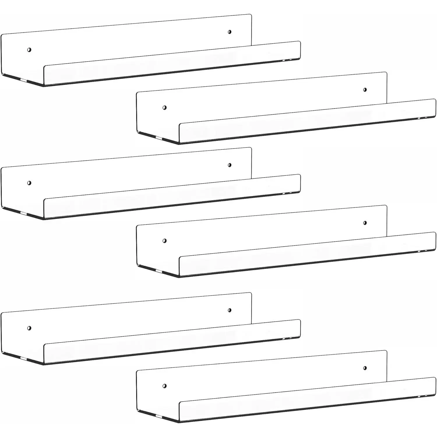 6 Pack Clear Acrylic Shelves for Wall with Adhesive,15 Inch No Drill Floating Shelves for Bathroom,Bedroom,Renter Friendly,Kids Room Bookshelf,Wall Display Shelf for Lego,Funko Pop,Figurine,Perfume