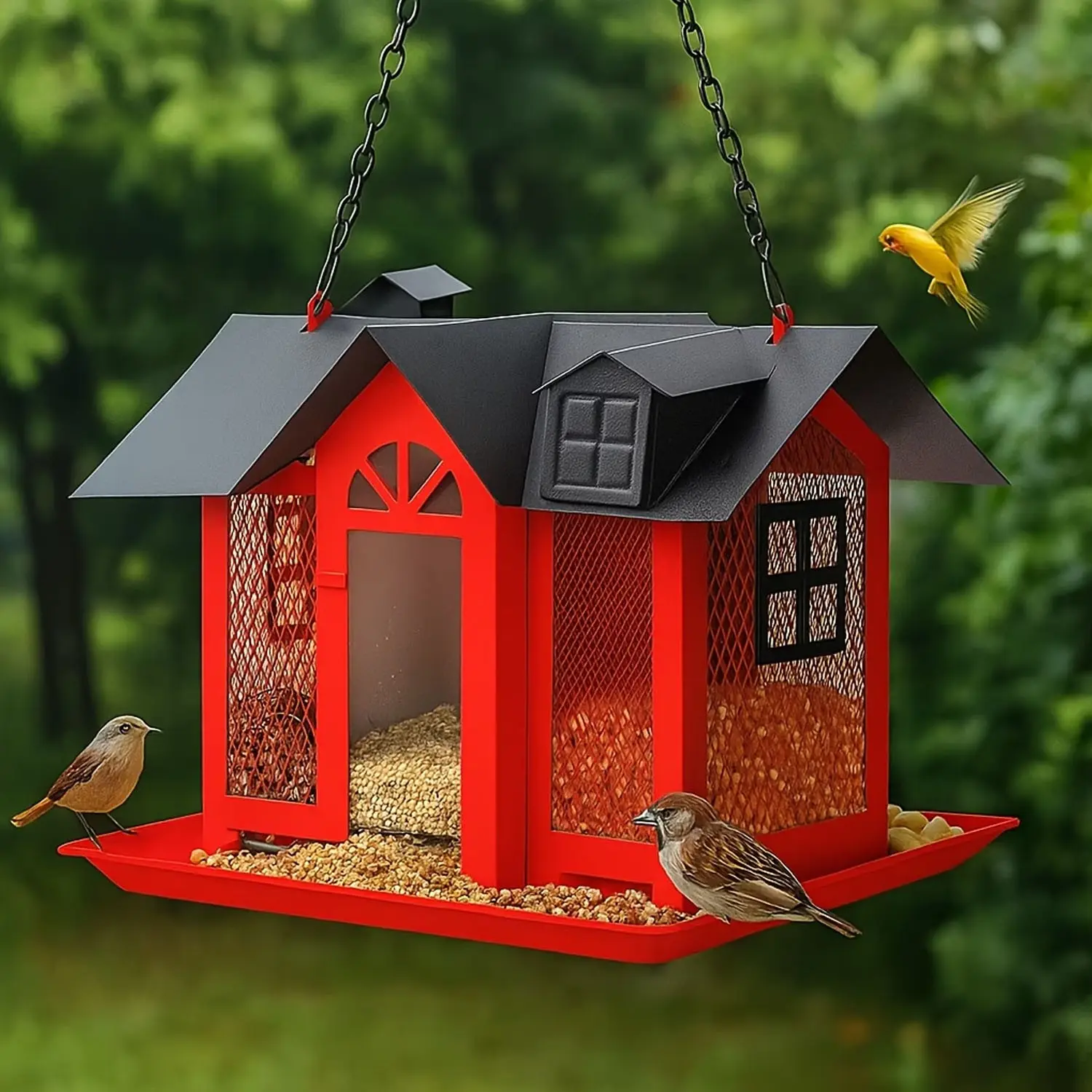 Creative Swing Metal Bird Feeder, Garden Hummingbird Squirrel Feeder, Outdoor Hanging Decor, Yard Animal Food Dispenser, Unique Patio Accessory