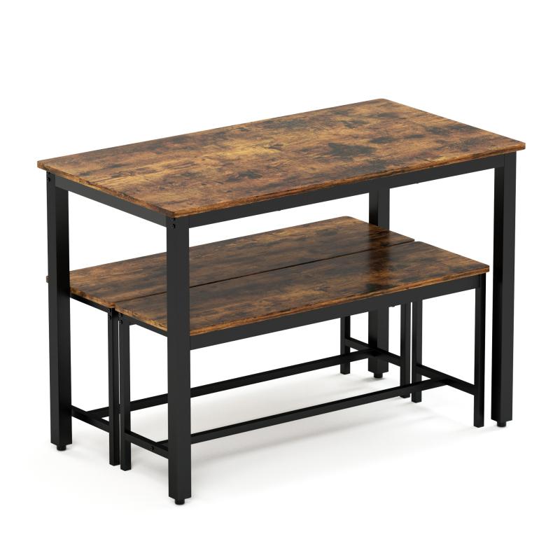 Kitchen Table with 2 Benches for 4, Wood Dining Room Dinette Sets for Breakfast Nook and Small Space, Brown Kitchen Table with 2 Benches for 4, Wood Dining Room Dinette Sets for Breakfast Nook and Small Space, Brown