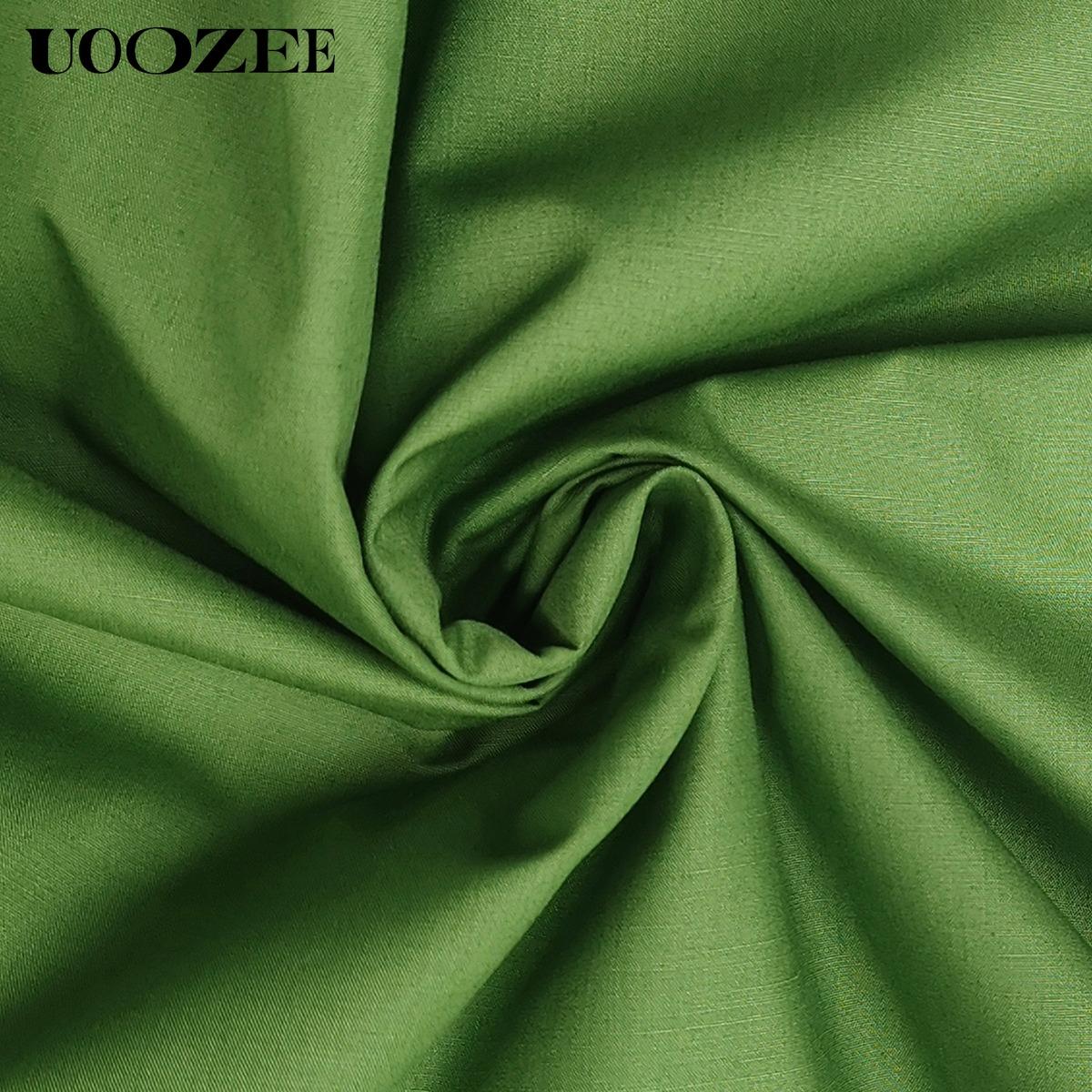 UOOZEE Women's Bright Chic Loose Short Sleeve Pleated Pocket Solid Color Slit V-Neck Maxi Dress Summer Casual Basic Cotton Blend Machine Washable Holiday Dress Womenswear Minimalist (Size is one size larger, it is recommended to order one size smaller)