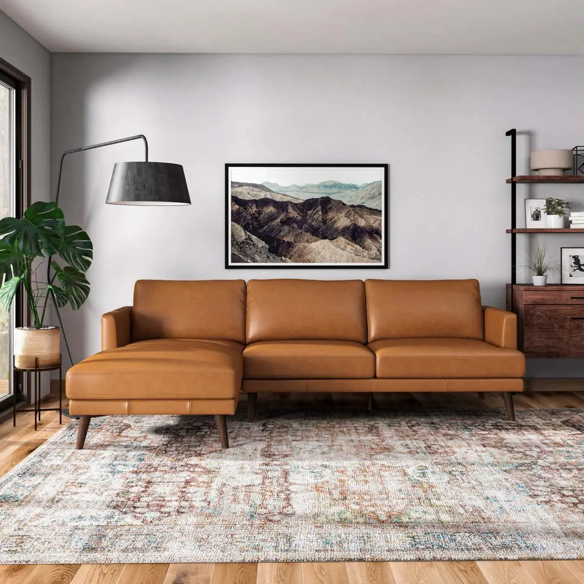[Bellemave] L-Shaped Genuine Leather Sectional Sofa, Modern Couches for Compact Living Rooms, Apartments, and Offices