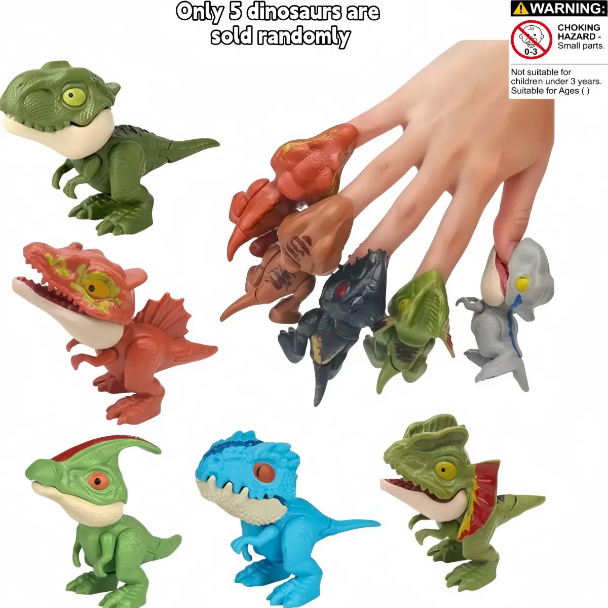 Bite Finger Dinosaur Toy Set, Action Figures, Movable Figurines, Figures Combo, Suitable for Kids over 3 Years, Moving Mouth, Fun Birthday Easter Gift, Jurassic Lovers (random Colors)